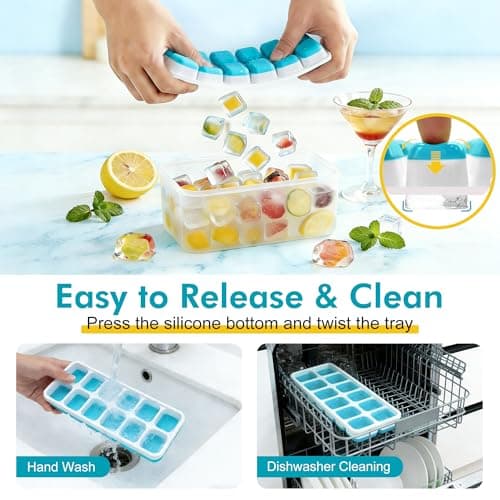 NFK Ice Cube Tray with Lid & Bin - 4 Pack 48 Cubes Stackable Silicone Trays for Freezer with Storage Container, Leak-Proof Lids, BPA-Free, Easy Release for Kitchen, RV, Party, Cocktail & Coffee — view 4