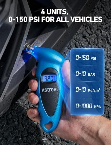 AstroAI Digital Tire Pressure Gauge 0-150PSI Calibrated to ANSI B40.7 +/-1PSI, Accurate in 0.1 Increments, Tire Repair Tools 4 Pressure Measurements for Car Truck with Backlight LCD, Blue — view 2