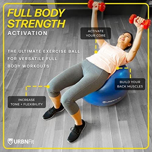 URBNFit Exercise Ball - Fitness Equipment for Home Gym, Stability, Balance and Pilates - 2200-Pound Capacity Anti Burst Design - Includes Pump, Teal, 75cm — view 2