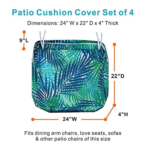 NettyPro Outdoor Patio Chair Seat Cushion Covers UV Resistant Water Repellent Furniture Cushion Slipcovers, 24x22x4 inch, Tropical Leaf — view 2