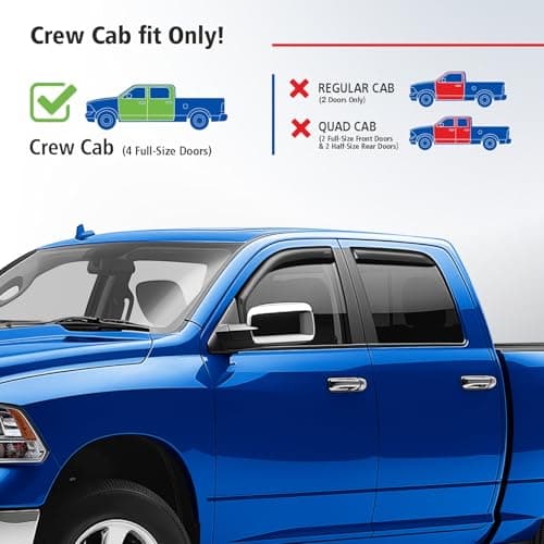 Goodyear Shatterproof in-Channel Window Deflectors for Trucks Dodge Ram 1500 2009-2018 Crew Cab, Rain Guards, Window Visors for Cars, Vent Deflector, Truck Accessories, 4 pcs- GY007758 — view 2