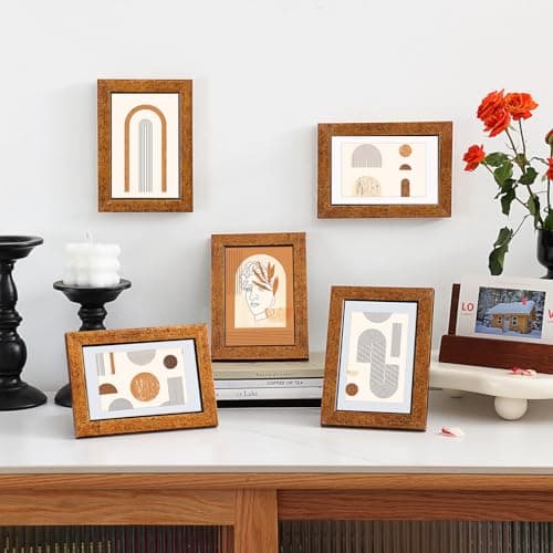 Fixwal 4x6 Picture Frame Set of 5, Vintage Photo Frame, Rustic Retro Picture Frame with Tempered Glass, Decorative Art on Walls and Tabletop Placement