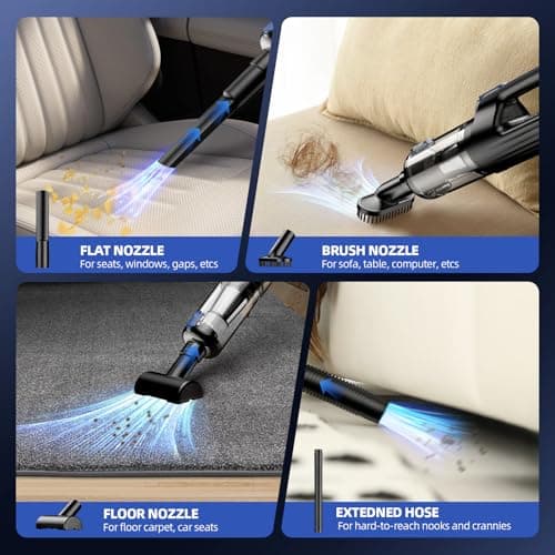 MONOZEL Car Vacuum Portable Cordless, 18000Pa 2 in 1 Vacuum Cleaner&Air Duster, 130W Brushless Motor Handheld Vacuum Cordless with 7800mAh Battery, LED Light, Multi-Nozzles for Car, Home, Office, Pet — view 3