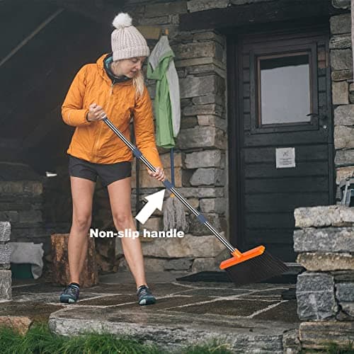 kelamayi Upgrade Broom and Dustpan Set, Self-Cleaning with Dustpan Teeth, Indoor&Outdoor Sweeping, Ideal for Dog Cat Pets Home Use, Stand Up Broom and Dustpan (Gray&Orange) — view 5