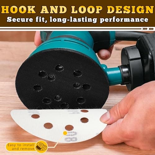 Jiomrzo 5 Inch Hook and Loop Sanding Discs, 50 Pack 8 Hole, 9 Mixed Grits — view 5