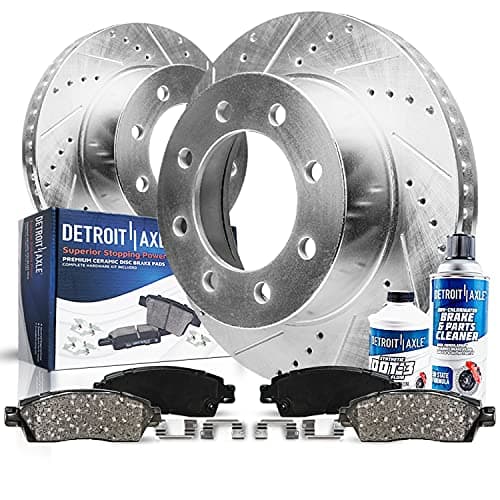Detroit Axle - Front Brake Kit for 11-19 Chevy GMC Silverado Sierra 2500 3500 HD Drilled and Slotted Disc Brake Rotors Ceramic Brake Pads 2011-19 Replacement Brakes