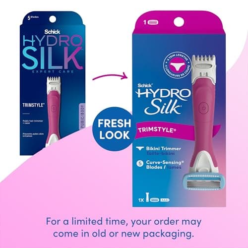 Schick Hydro Silk TrimStyle Hydrating Razor with Bikini Trimmer for Women | 2-in-1 Bikini Razor for Women and Womens Trimmer for Pubic Hair| Includes 1 Waterproof Handle, 1 Refill & 1 AAA Battery — view 9
