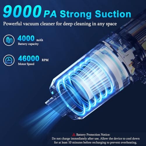 KMM Handheld Car Vacuum Cleaner, 9000Pa Vacuum Cleaner and Air Duster, 120W High Power Hand Held Vacuum with LED Light and Multi-Nozzles for Car, Home, Office, Pet — view 2