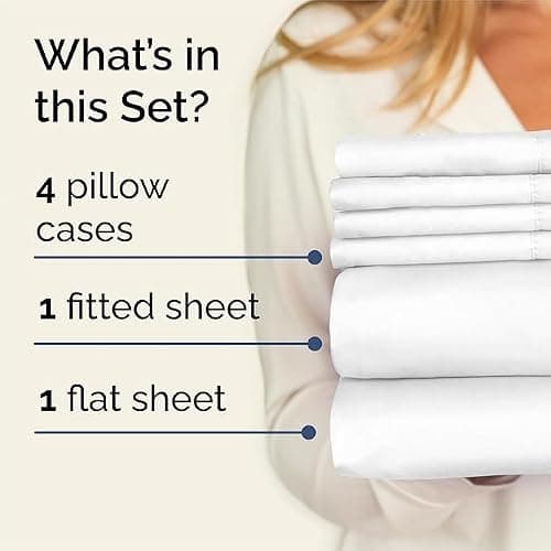 Queen 6 Piece Sheet Set - Cooling & Breathable Bed Sheets - Hotel Luxury Bed Sheets for Women, Men, Kids & Teens - Comfy Bedding w/Deep Pockets & Easy Fit - Soft & Wrinkle Free - Queen White Sheets