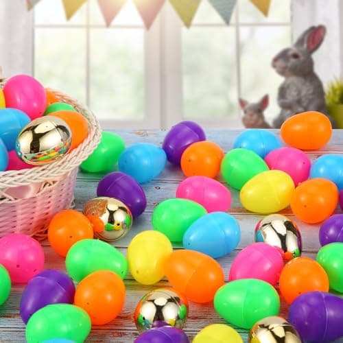 Abakuku 300 Pcs Easter Eggs,2.35" Assorted Bright Colors Plastic Easter Eggs for Easter Hunt,Easter Themed,Decorations,Basket Stuffers Fillers — view 3