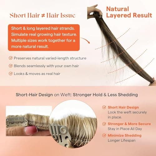 Sunny Hair Clip in Hair Extensions for Women 18inch 120g Remy Human Hair Extensions Clip in Human Hair Extensions Straight Human Hair Clip in Extensions Dark Ash Blonde Highlights Golden Blonde 7pcs — view 4