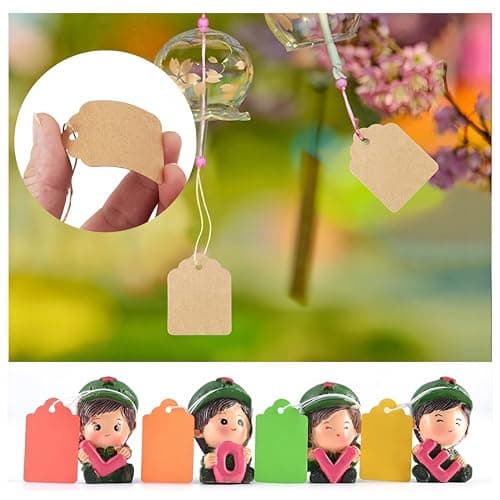 Tags with String, 500 Pieces Price with String Attached,35x45mm, Kraft Paper Hanging String Display Tags for Pricing Gift Jewelry Clothing Yard Sale Products Shoes Teabags DIY Crafts(Brown) — view 2