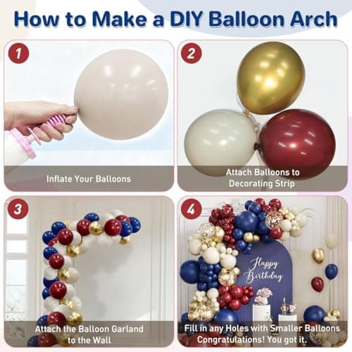 ZHIYAPA Red White and Blue Balloon Garland Arch Kit, 167Pcs Midnight Blue Burgundy Sand White Metallic Gold Balloons for Graduation Birthday Wedding Christmas New Year Party Decor — view 2