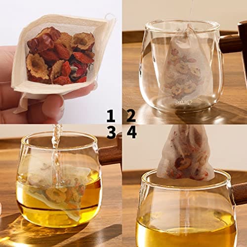 100 Pcs Tea Bags for Loose Tea, Disposable Tea Bags with Drawstring Tea Filter Bags Empty Tea Bags for Loose Leaf Tea and Coffee (3.54 x 2.75 inch) — view 3