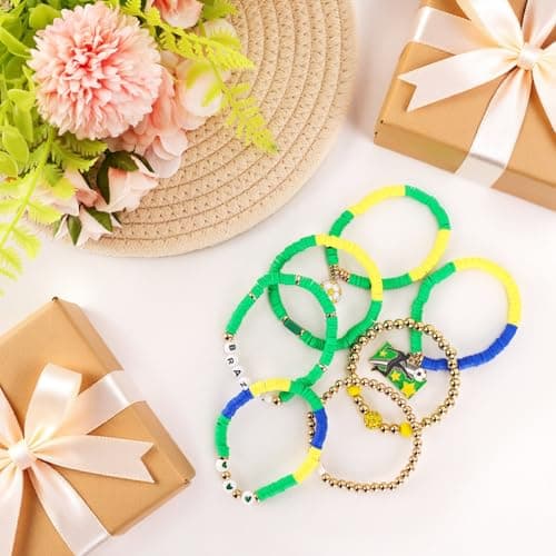 Amaiir Brazil Soccer Bracelet For Women, Game Day Mom Accessories & Outfits Sports Jewelry Fans Gifts, Charm Beaded Stretch Bracelets Essentials Team Gear — view 4
