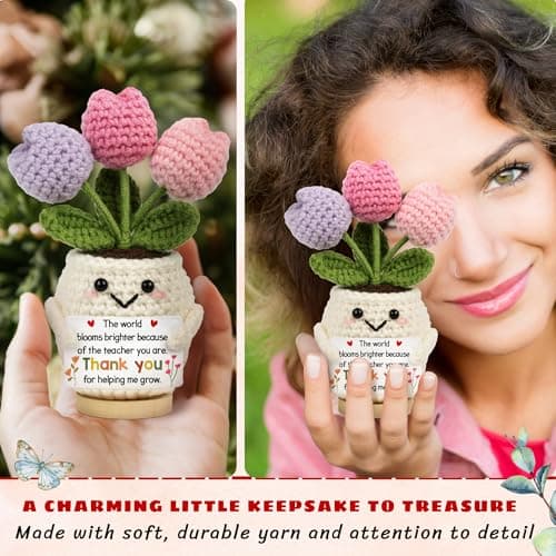 Lucagift Teacher Appreciation Gifts - Teacher Gifts for Women - Teachers Appreciation Week, Thank You Crochet for Teachers Women - Emotional Inspirational Positive Tulip Doll Toy Figure Crochet — view 5