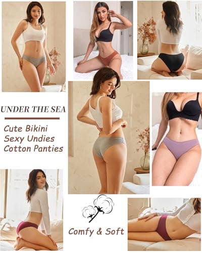 UNDER THE SEA 6 Pack Cotton Underwear for Women Low Rise Bikini High Cut Breathable Panties Underwear Womens Clothing Lingerie — view 7