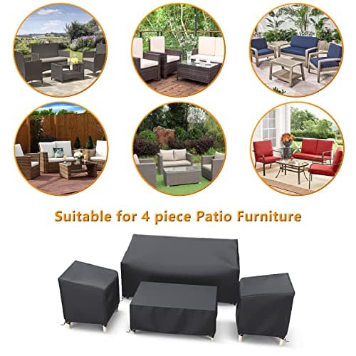 STARTWO Outdoor Waterproof Patio Furniture Covers 4-Piece Set for Chairs 32in, Loveseat 56in, Coffee Table 45in, Heavy Duty 600D, Black — view 5