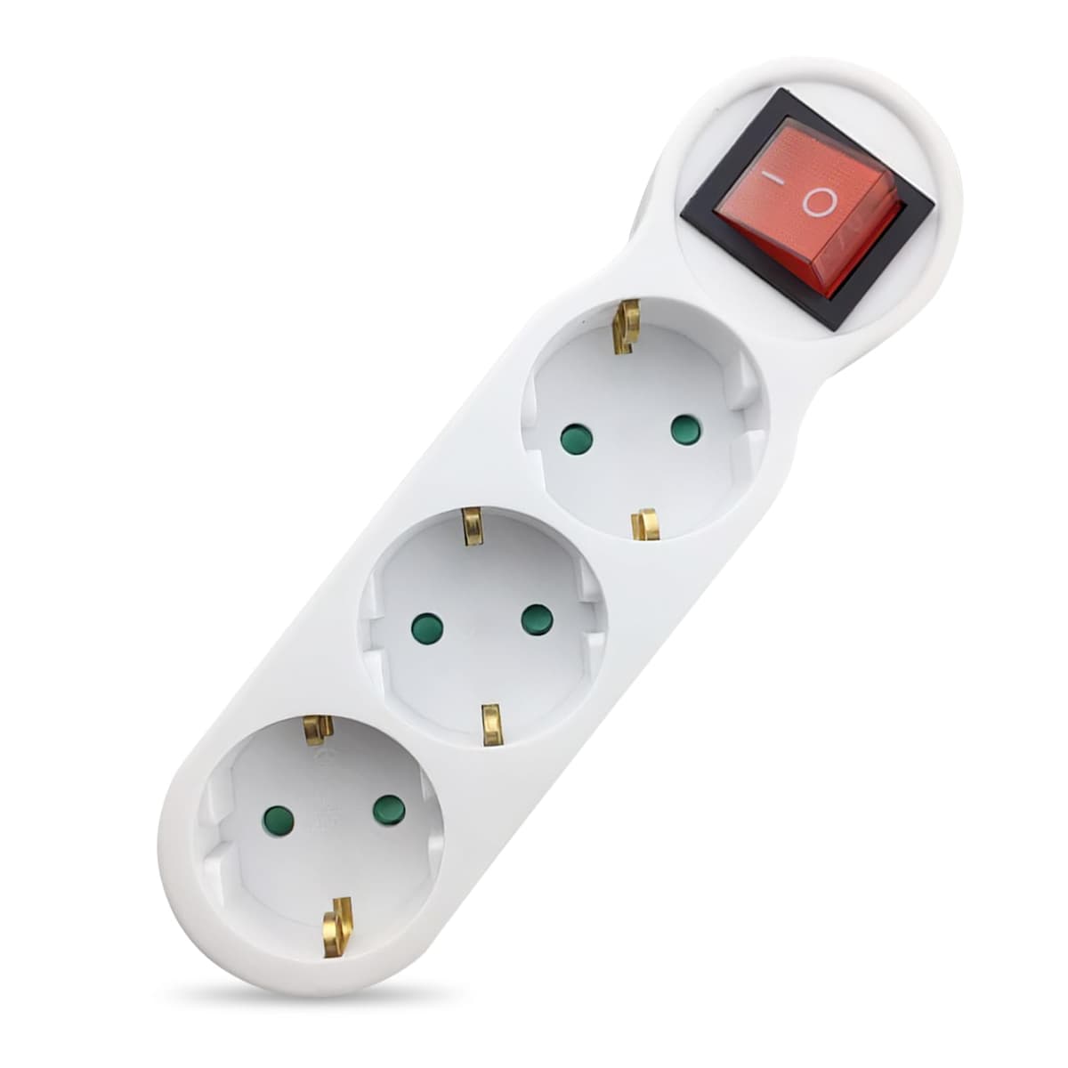 Triple Wall Plug, 3 Sockets with Light Switch, 16A 250V 3680W Max, Compact Design for Small Spaces in Home or Office