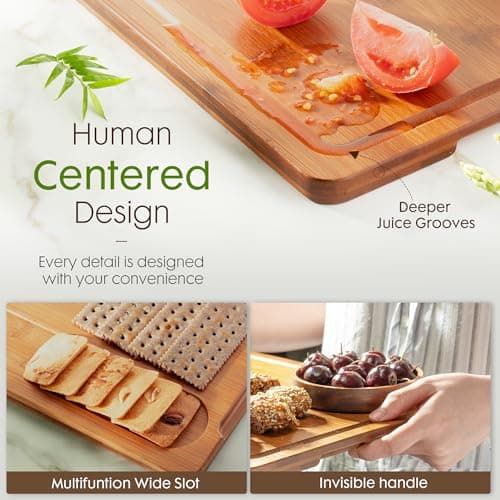 Astercook Deep-Carbonized Bamboo Cutting Boards for Kitchen with Wood Storage Stand, Reversible Charcuterie & Chopping Boards with Juice Grooves and Easy-Grip Handles, Fathers Day Gift for Men — view 2