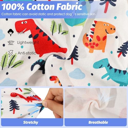 Dog Pajamas Comfy Dog Clothes for Small Dogs, 100% Cotton Dog Pjs Stretchy Breathable, Comfy Soft Pet Onesie Designed for Extra Small Sized Dogs Boy Girl Pet Jammies Outfits (Dinosaurs, XX-Small) — view 3
