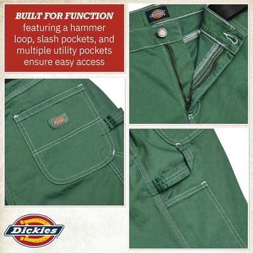 Dickies Womens Work Pants with Belt - Relaxed Fit Straight Leg High Waisted Carpenter Pants for Women with Utility Pockets, Dark Ivy, 32 — view 3