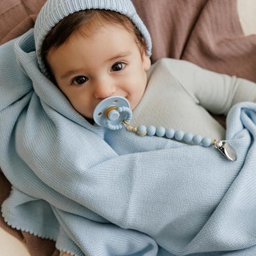 Bleu La La Baby Gift Set - Organic Cotton Newborn Blanket Essentials, Thoughtful Baby Shower & New Baby Gift for Boys & Girls (01 - Luxe - Sky Blue)