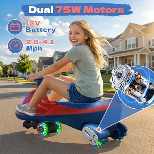 ANPABO 12V Electric Wiggle Car for Kids, 2 Seater 2 in 1 Swing Car with Pedal, 2 x 75W Motors, 2 Speeds Ride On Toy, Bluetooth, Flashing Wheels, Anti-Rollover, 170 Lbs Max Load, Ages 3+, Blue