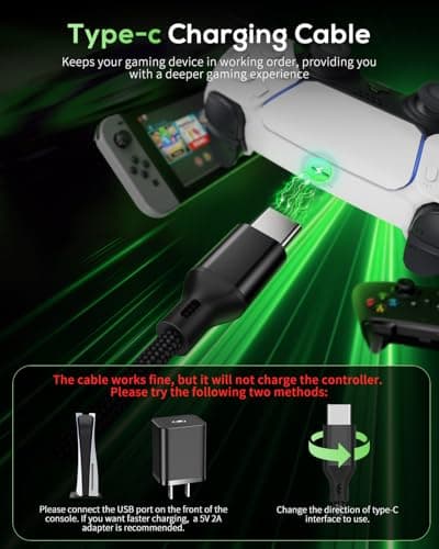 2 Pack 10FT/3M Charger Charging Cable for PS5/Xbox Series X/S Controller/Switch 2 Console, Replacement USB Charging Cord Nylon Braided Type-C Ports Accessories for Playstation 5/Switch 2/Xbox Series X