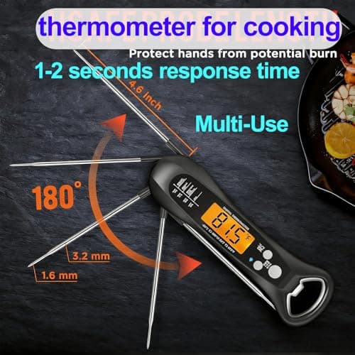 Instant Read Meat Thermometer for Cooking – Waterproof Digital Food Thermometer with Backlit LCD, Long Probe, Fast Accurate Kitchen Thermometer for BBQ, Grill, Candy & Oil (°C/°F) — view 3