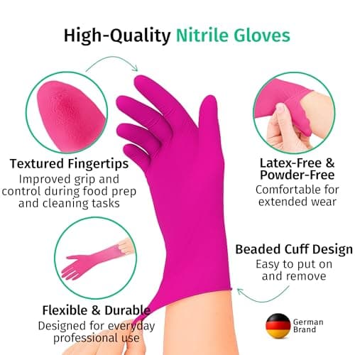 SF ColorTouch Magenta Nitrile Gloves M – 100 Disposable Latex Free Gloves, Powder Free Textured Grip for Beauty, Hair Coloring & Creative Use, 3.5 Mil