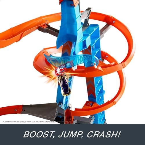 Hot Wheels Sky Crash Tower Track Set, 2.5+ ft / 83 cm High with Motorized Booster, Orange Track & 1 Hot Wheels Vehicle, Race Multiple Cars, Toy for Kids 5 to 10 Years Old & Up — view 3
