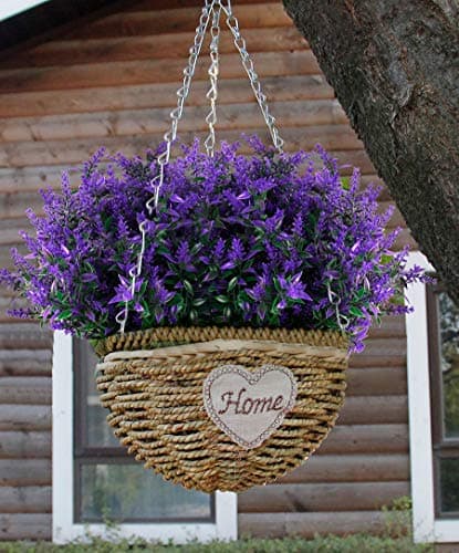 RECUTMS Artificial Greenery Lavender Fake Shrubs Flowers 8 Bundles UV Resistant Hanging Planter Flora Fence Indoor Outside Decor Wedding Table Flowers Arrangement Bouquet Filler (Purple) — view 4