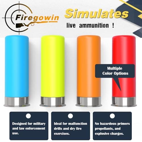 FIREGOWIN Pro 12GA Dummy Rounds – Training Snap Caps, Reusable Dry Fire Training Round with Rubber Primers -Green Type 5 Pack — view 2