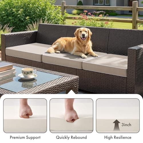 MIULEE Beige Outdoor Chair Cushions Set of 2, 19x19x3 Inch Waterproof Patio Seat Cushions for Outdoor Furniture Couch Sofa, 3 Year Color Fastness High Density Foam with Adjustable Ties — view 3