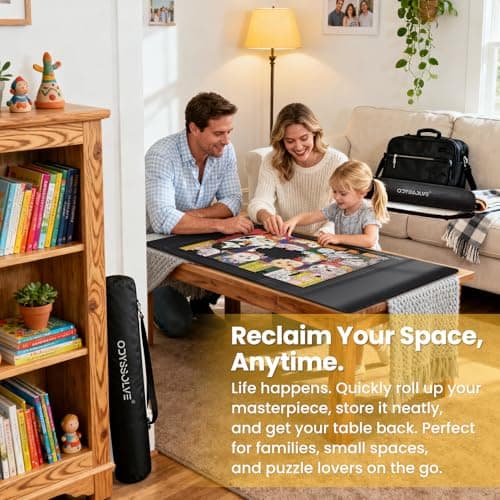 Premium Rubber Puzzle Mat with 4 Sorting Trays - Non-Slip, Crease-Free Jigsaw Puzzle Roll Up Mat, Smooth Fabric Surface Puzzle Board & Saver for Up to 1500 Pieces, Storage Straps Included — view 6