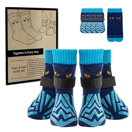 COOHAMS Non-Slip Dog Socks&Owner Sock Set Extra Grip