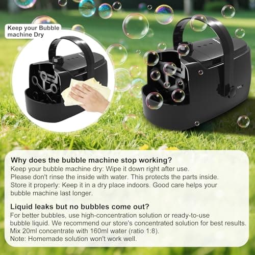 Zerhunt Durable Bubble Machine for Party: 3 Power Modes for Non-Stop Fun - 18000+ Bubbles Per Minute High Output 30 Mins Bubbles per Refill - Kids Safe Auto-Stop for Outdoor Backyard Birthday — view 8