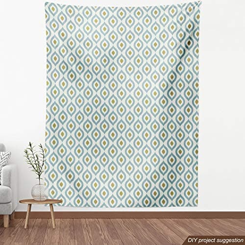 Lunarable Ikat Fabric by The Yard, Geometric Retro Ikat Tribal Pattern Classic Indigenous Lines Eastern Design, Decorative Fabric for Upholstery and Home Accents, 3 Yards, Mustard Cream — view 3