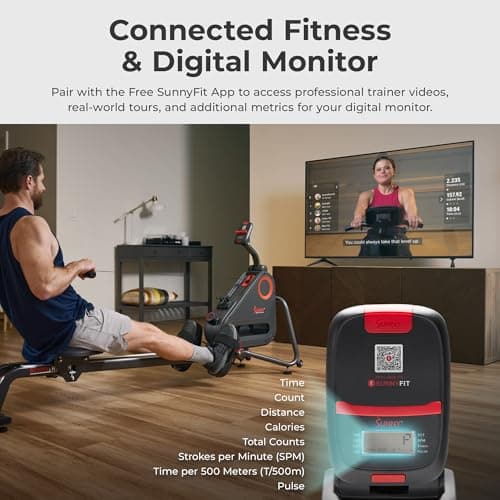 Sunny Health & Fitness Smart Silent Magnetic Rowing Machine with Dual Slide Rail – Magnetic Resistance Rower Designed for Low-Impact Full-Body Workouts and Users up to 300 LB - SF-RW523021 — view 3