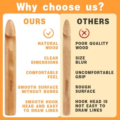 16 Pieces Wooden Crochet Hooks, 3 to 30 mm in Diameters Handle Crochet Hook Knitting Crochet Needles with 10 pcs Knitting Stitch Markers for Handcraft Crocheting — view 3