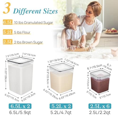 Vtopmart 10 PCS Flour Storage Container, Large Airtight Food Storage Containers with Lids for Kitchen, Pantry Organizers, Black — view 5