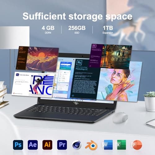 LETSUNG Itel 14 inch Laptop Computer - Celeron N4000 (Dual-Core), UHD Graphics 600, 4GB RAM 256GB SSD, 14" Micro-Edge HD Display, Ultra Slim, 4000 mAh Long Battery Life, HDMI, 2.4G/5G WiFi — view 3