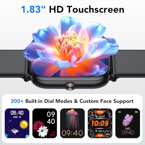 Smart Watch for Men Women (Answer/Make Calls),1.83" HD Touchscreen Fitness Tracker, 480Hrs Playtime,112+ Sports Modes,Fitness & Sleep Tracker,Health,Fitness Watch for Android/iOS,IP68 Waterproof,Black — view 2