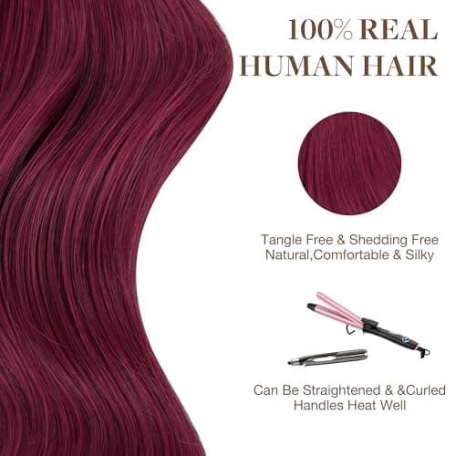 GOO GOO Tape in Hair Extensions Human Hair, Burgundy Red 10pcs 25g 16inch, Colored Tape ins Human Hair Extensions, Straight Remy Hair Highlighted for Party, Silky&Soft Invisible Tape Ins — view 5