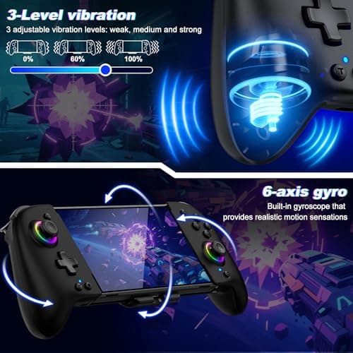 Gammeefy Switch Controller – Hall Effect Joysticks & Enhanced Grip – One Piece Switch Joypad Replacement Switch Pro Controller with 8-Color RGB Lighting, Turbo, Macros - Black, 6.2"/7" — view 5
