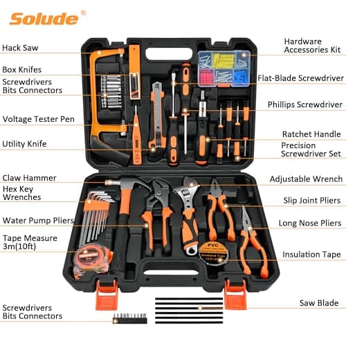 SOLUDE Tool Set,148-Piece Home Repair Tool Kit for Men Women College Students,Household Basic Hand Tool Sets with Case for Home Maintenance & DIY Projects