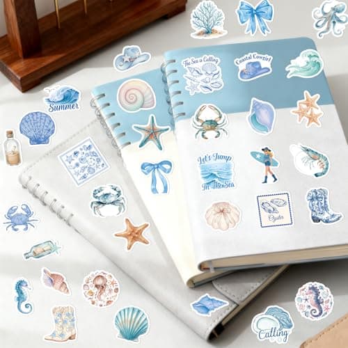 Vemfare Beach Coastal Summer Stickers - 100 Pcs Beachy Aesthetic Water Bottle Stickers, Ocean Waterproof Scrapbook Sticker, Vinyl Decals for Luggage Laptop Journal — view 3