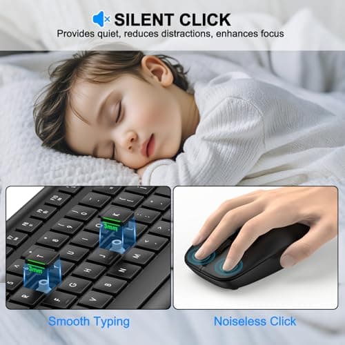 Wireless Keyboard and Mouse Combo, Full Size Silent Ergonomic Keyboard and Mouse, Long Battery Life, Optical Mouse, 2.4G Lag-Free Cordless Mice Keyboard for Computer, Mac, Laptop, PC, Windows — view 4
