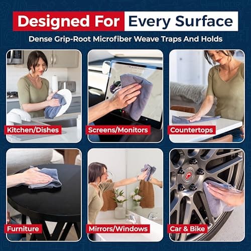 USANOOKS Microfiber Cleaning Cloth Grey - 12 Pcs (12.5"x12.5") - High Performance - 1200 Washes, Ultra Absorbent Microfiber Towel Weave Grime & Liquid for Streak-Free Mirror Shine - Car Washing Cloth — view 3
